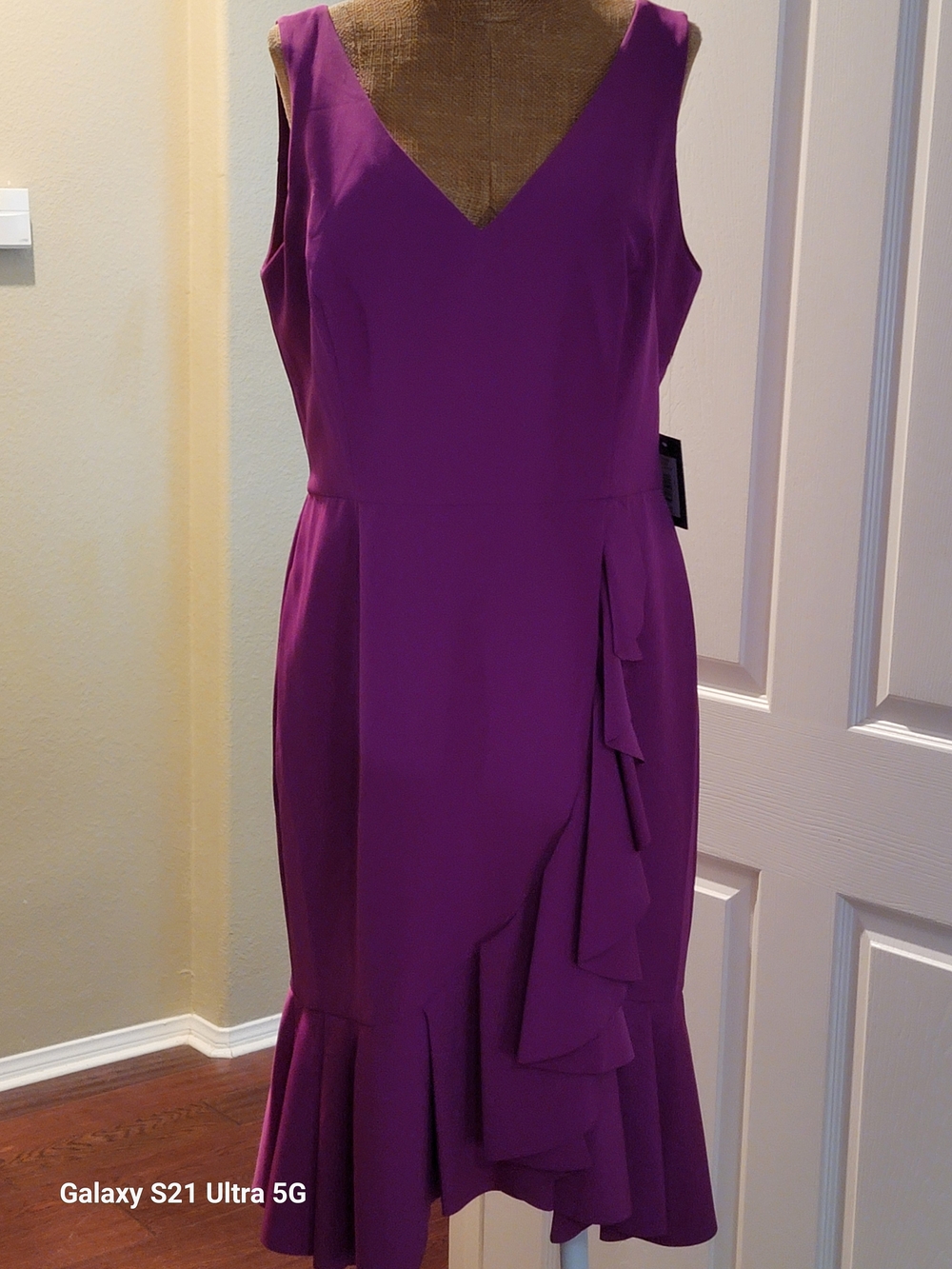 MARINA Purple Ruffle Midi Dress - Picture 2 of 8